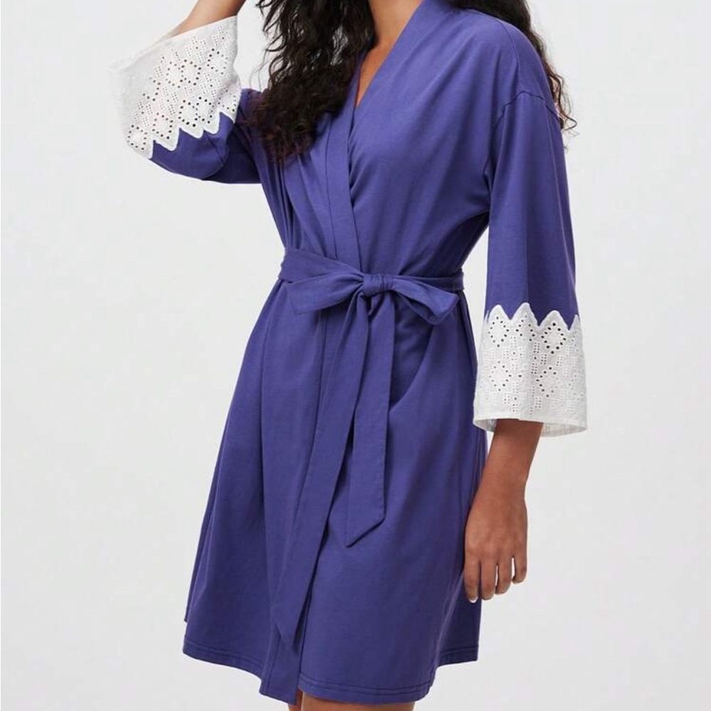 LUVLETTE Soft Cotton Sexy Lace Sleeve Robe